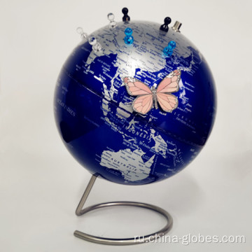 Синий металлический глобус с магнитными булавками